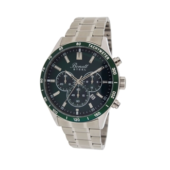 Bonnet herreur med chronograph & lænke m. grøn skive